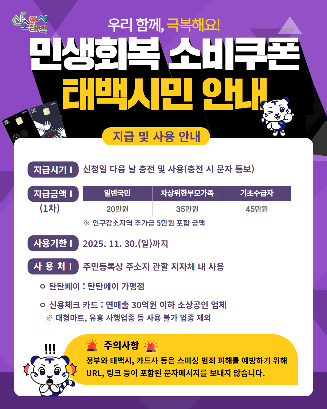 태백시, 21일부터 민생회복 소비쿠폰 지급 시작… 인구감소지역 5만 원 추가 지원 포함
