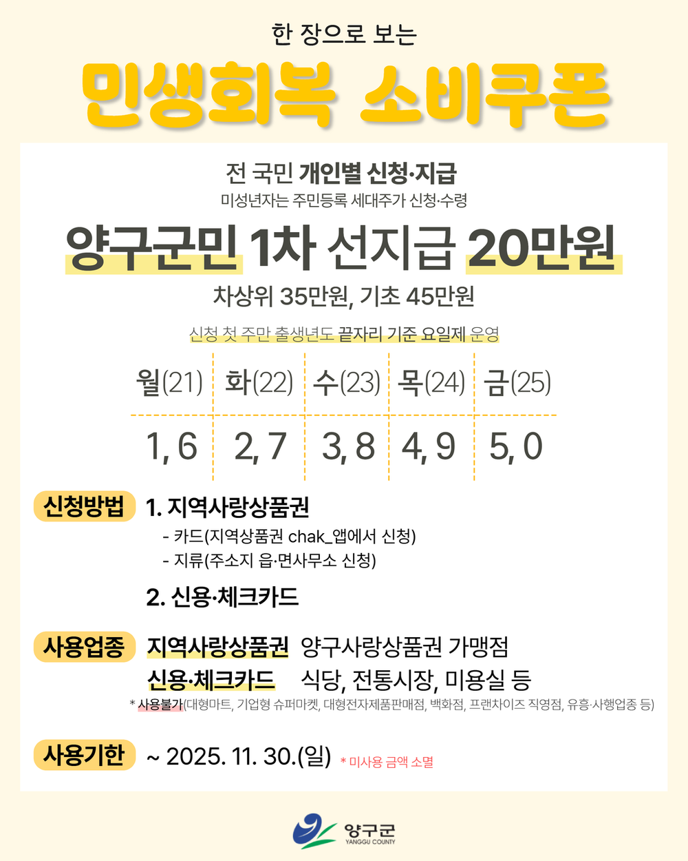 양구군, 민생회복 소비쿠폰 최대 45만원 지급