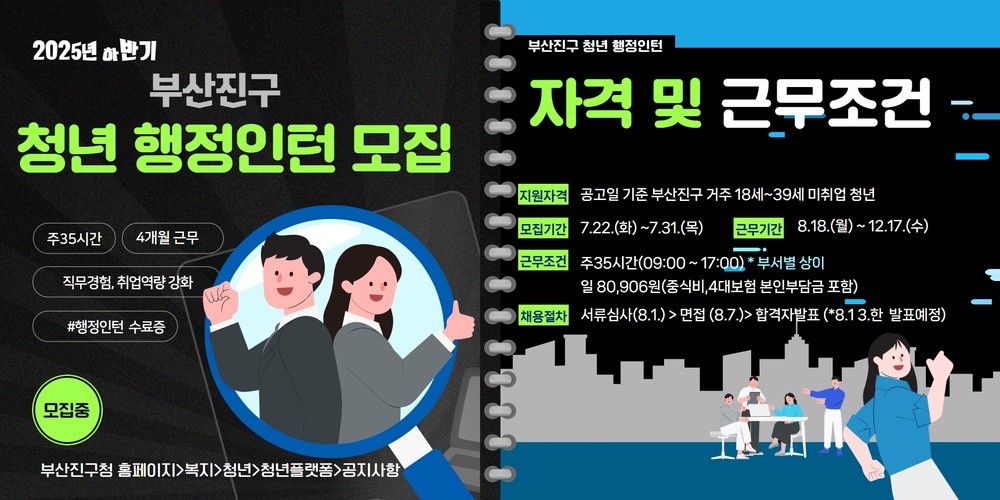 청년친화도시 부산진구, 하반기 청년 행정인턴 모집