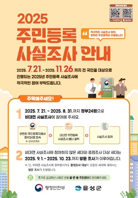 음성군, 2025년 주민등록 사실조사 실시