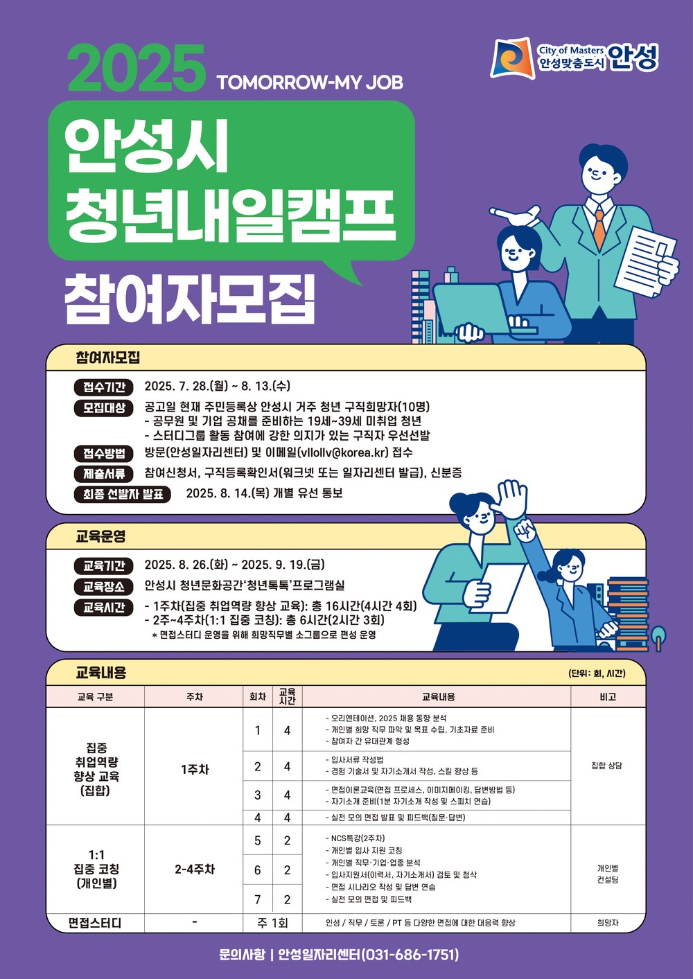 2025 안성시 청년내일(Tomorrow, my job)캠프 교육생 모집