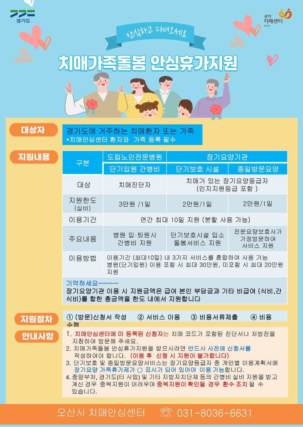 오산시 치매안심센터, ‘치매가족돌봄 안심휴가지원’ 상시 운영