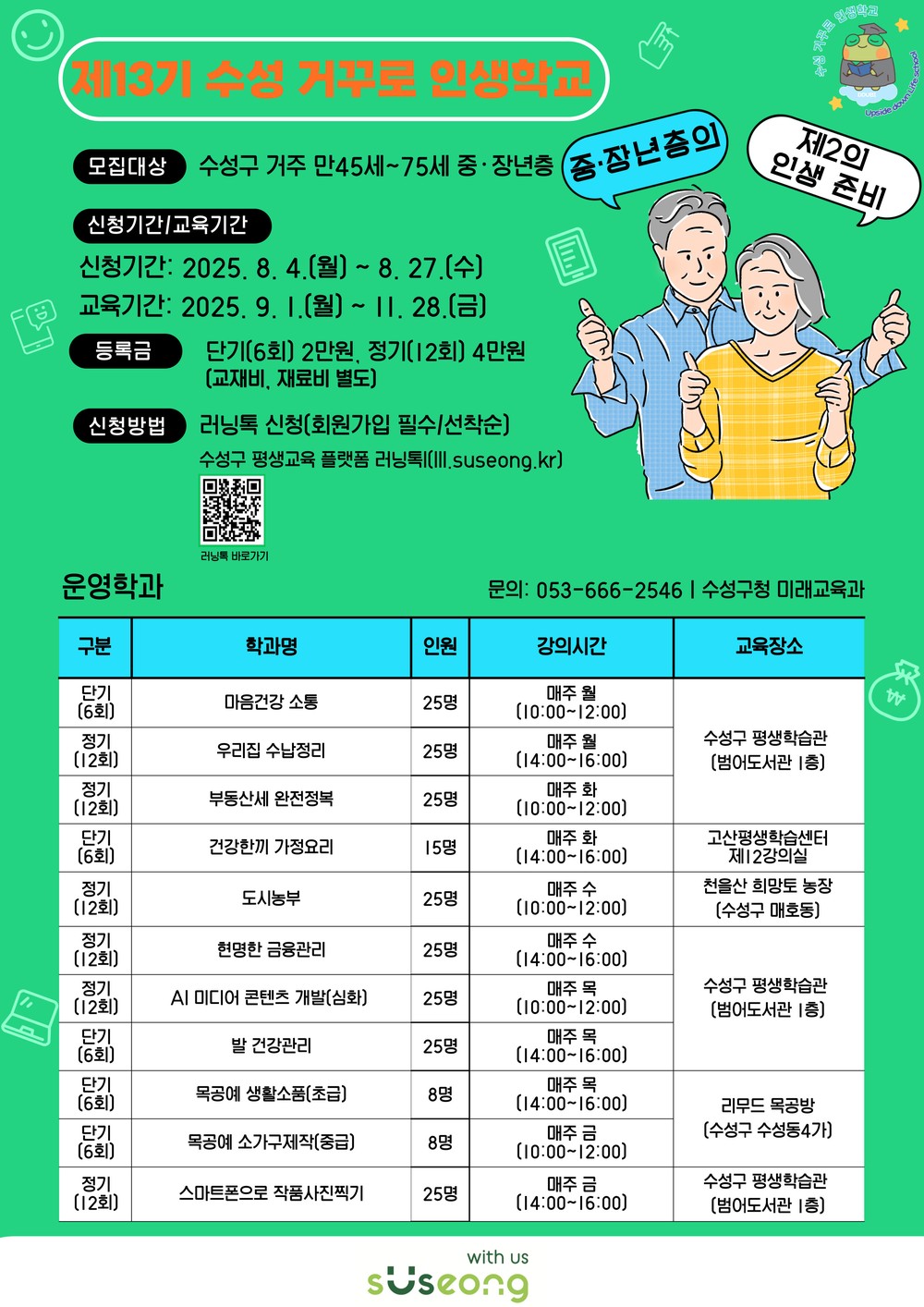 인생 2막 설계, 수성 거꾸로 인생학교 13기 수강생 모집