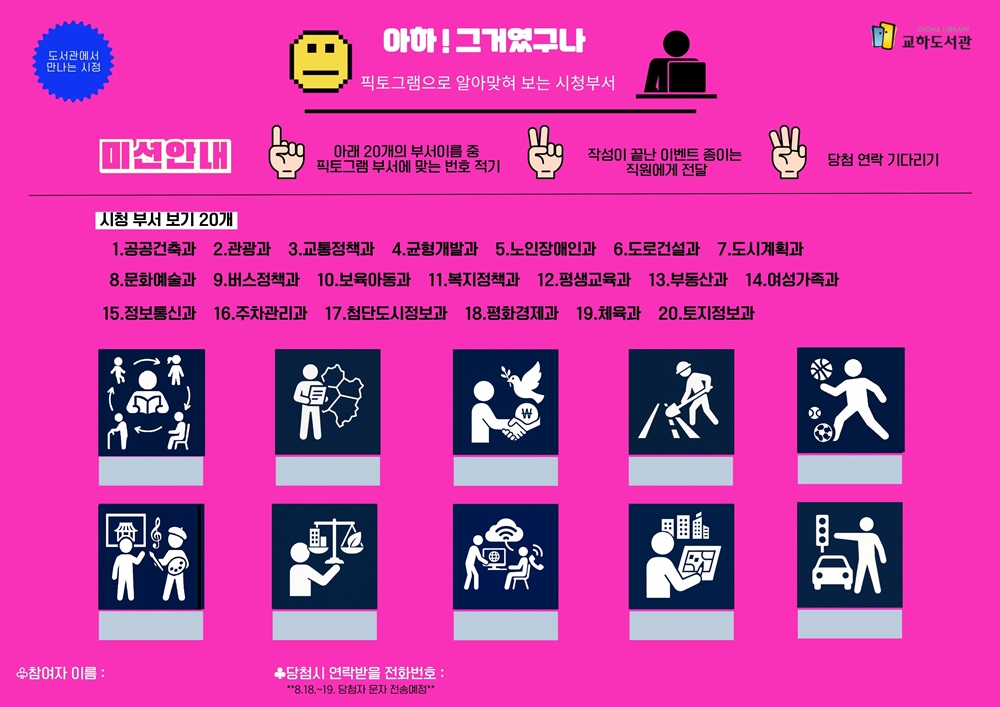 파주 교하도서관, 파주시청 부서 이름 맞히기,‘아하! 그거였구나’ 행사 운영