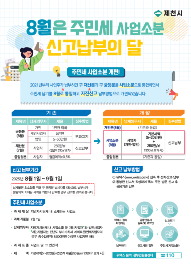 제천시, “8월은 주민세(개인분·사업소분) 납부의 달