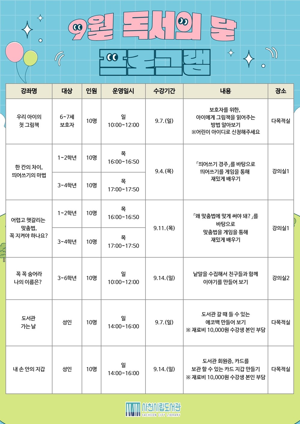 2025년 9월 사천시 독서의 달, ‘읽기예보: 오늘 읽음, 내일 맑음’