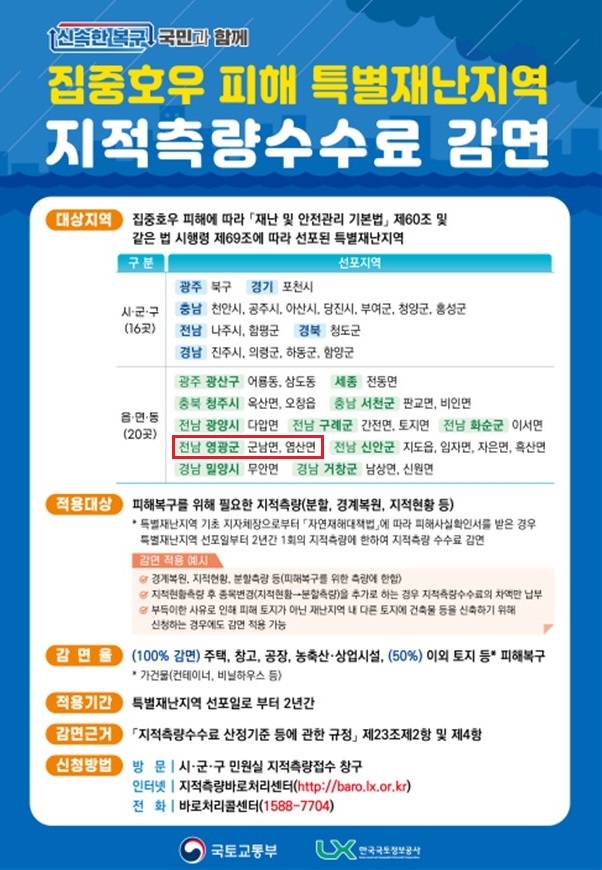 영광군, 호우 피해 특별재난지역 지적측량수수료 감면