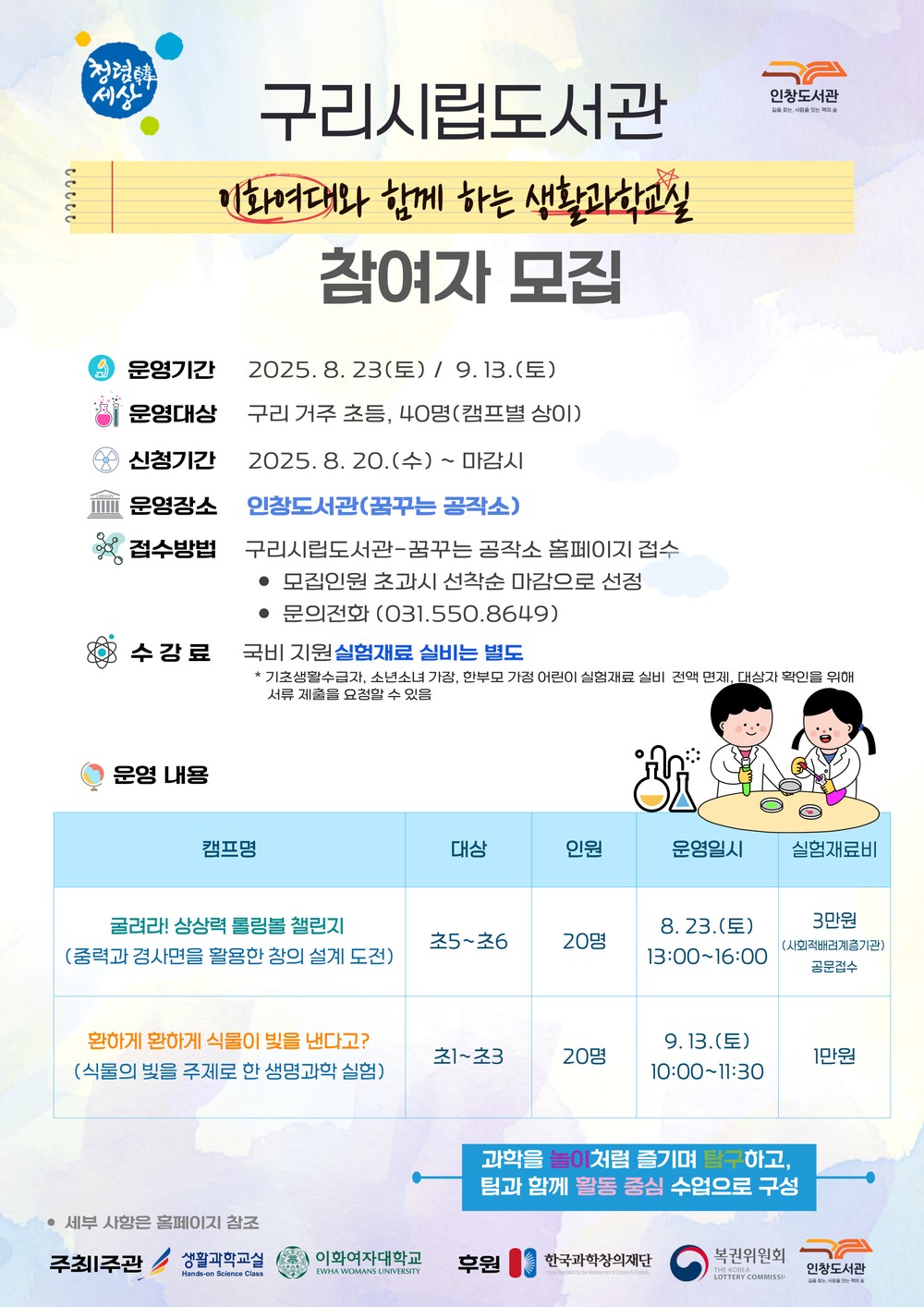 구리시 인창도서관, 이화여대 협력‘생활과학교실’첫선