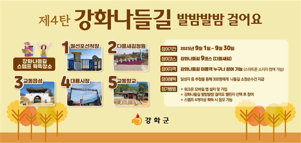 강화군, 교동도 가을길 함께 걸어요… 강화나들길 발밤발밤 걸어요 챌린지 진행