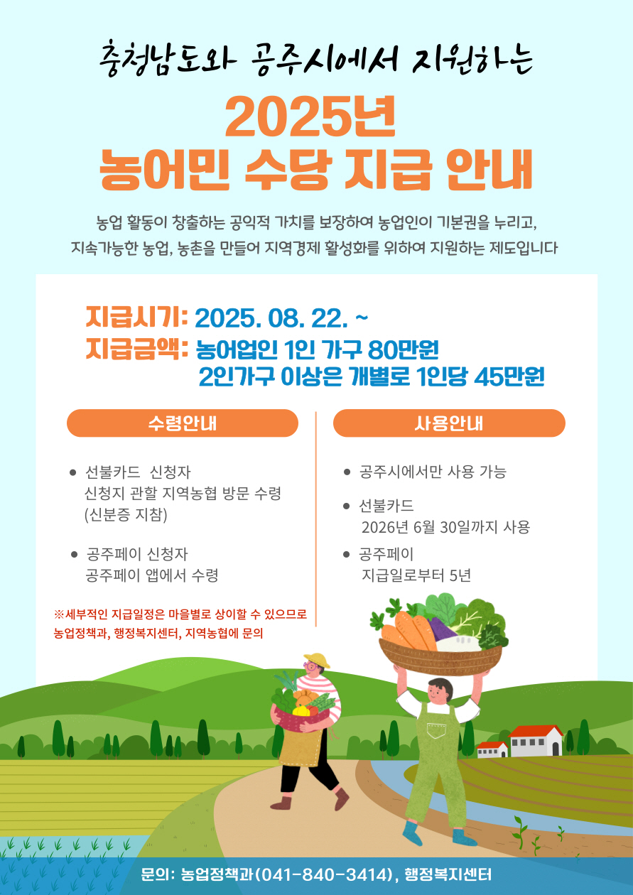 공주시, 2025년 충청남도 농어민수당 지급 추진