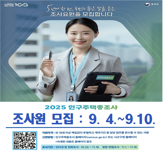광양시, ‘2025 인구주택총조사’ 조사원 모집