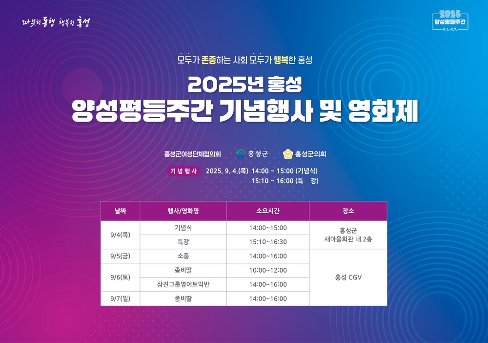 홍성군, 일상 속 성평등 문화 확산위한 노력