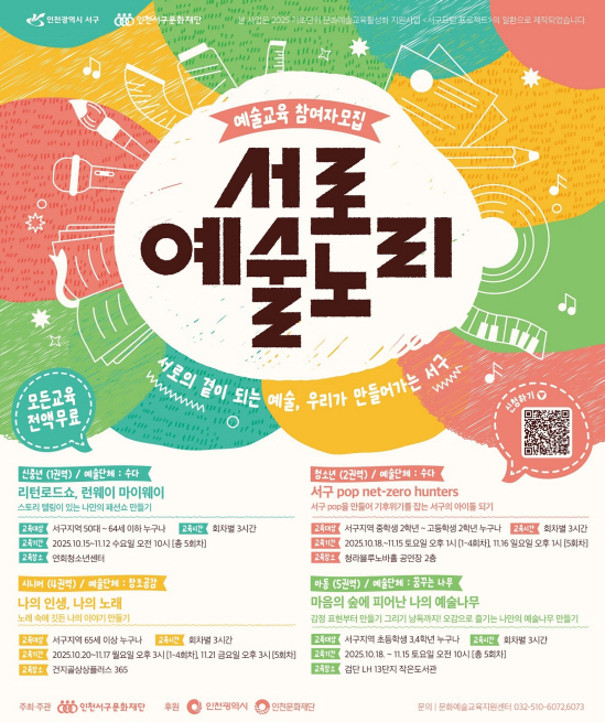 인천서구문화재단, 생활권역으로 찾아가는 맞춤형 예술교육 참여자 모집 시작