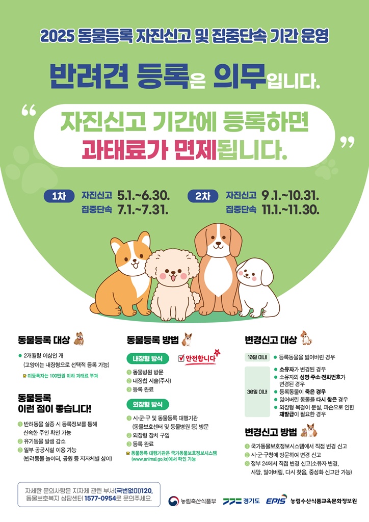 의정부시, 2025년 동물등록 자진신고 기간 운영