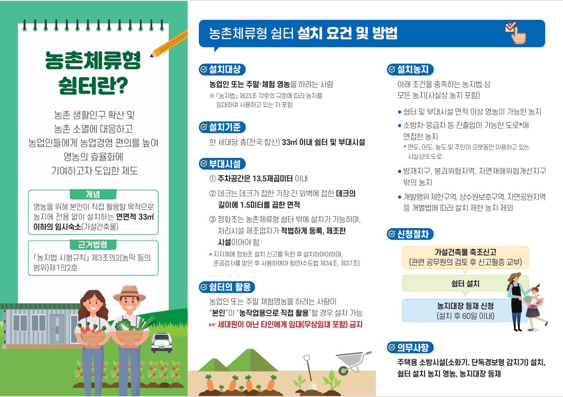 아산시, ‘농촌 체류형 쉼터’ 신고 원스톱 서비스 본격 운영