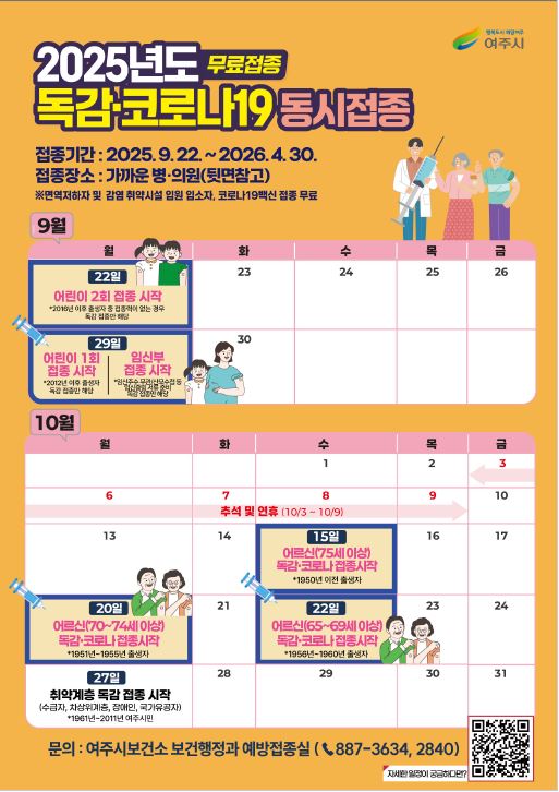 “작은예방! 큰 안심! 독감 예방접종하세요” 2025년 독감 무료예방접종 연령대별 순차적 접종 시작