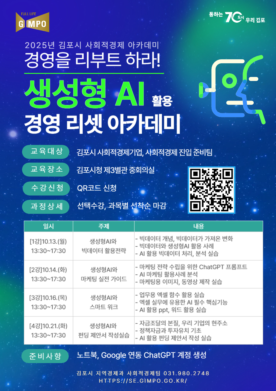 김포시, '생성형AI 활용, 경영 리셋 아카데미' 수강생 모집