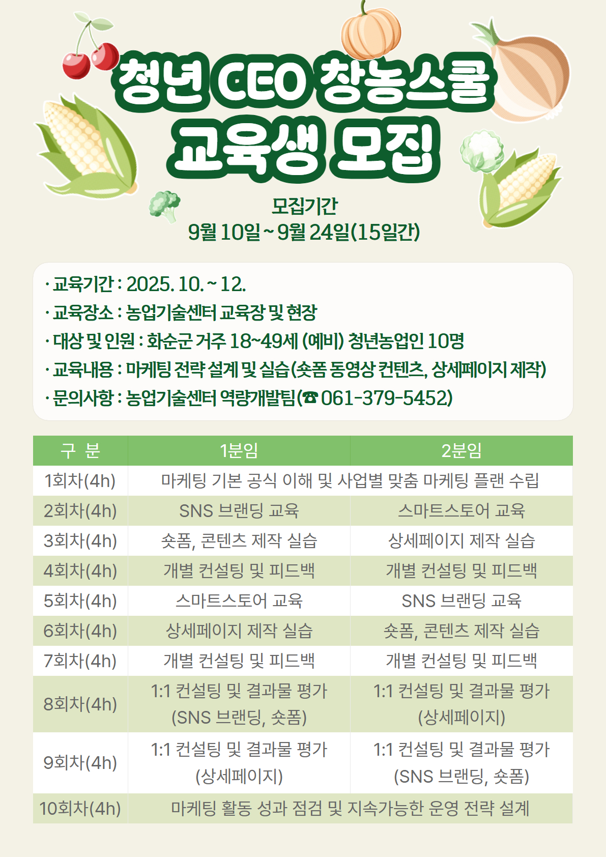 화순군, ‘청년CEO 창농스쿨’ 교육생 모집