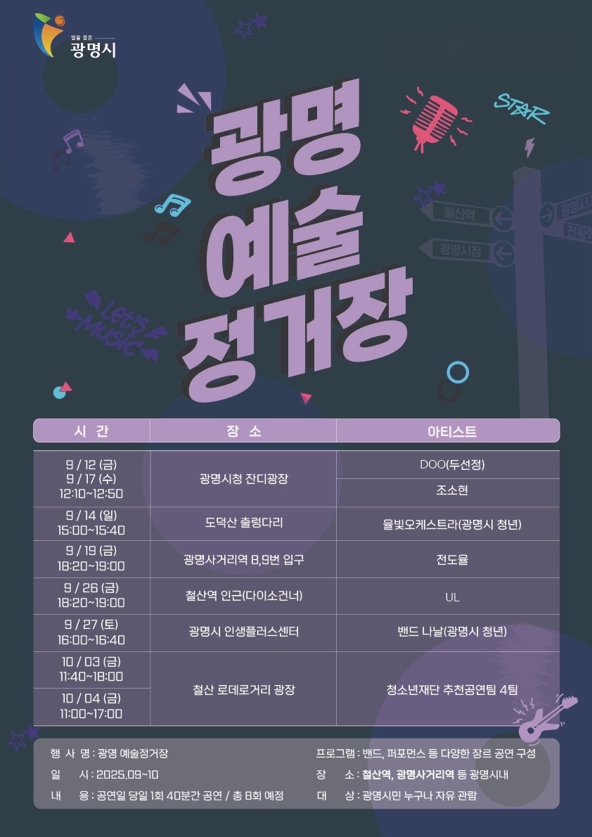 광명시, 일상에서 즐기는 문화예술… 9~10월‘광명 예술정거장 : 페스티벌 미리보기’버스킹 열어