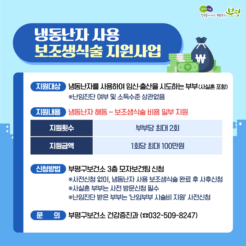 부평구, ‘냉동 난자 사용 보조생식술 지원사업’진행
