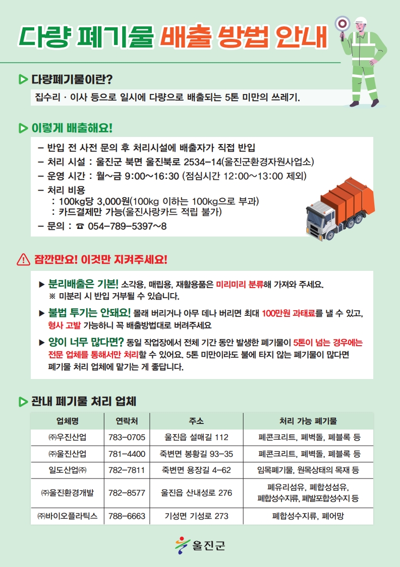 울진군, 다량폐기물 처리 절차 간소화 시행