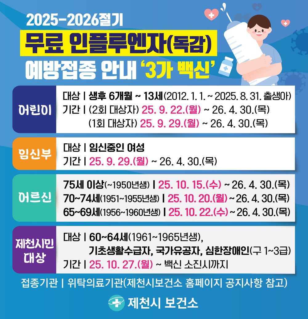 제천시, 2025-2026절기 인플루엔자 예방접종 실시
