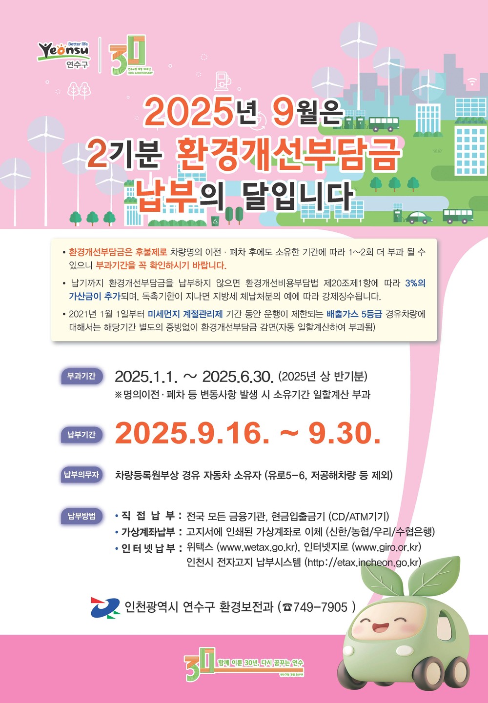 연수구, 2025년 2기분 환경개선부담금 부과