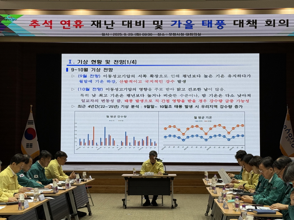 포항시, 추석연휴 재난대비·가을태풍 특별대응체계 가동…시민 안전 총력