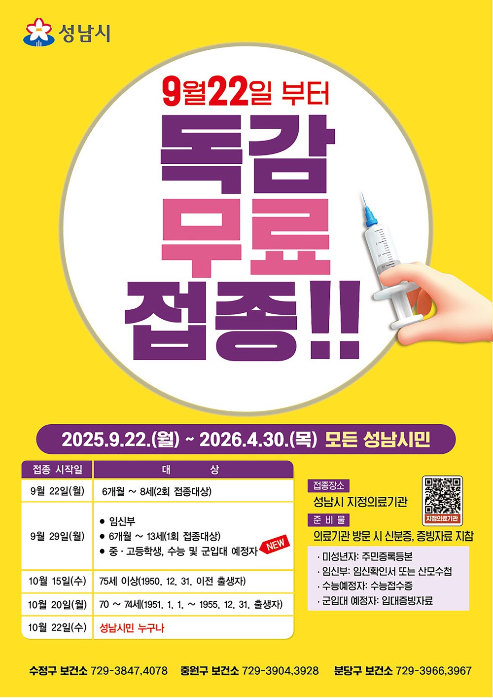 성남시 ‘90만8464명’ 모든 시민 독감백신 무료 접종 시행