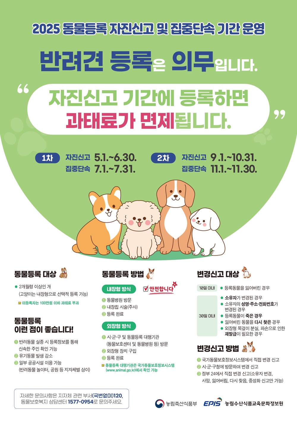 금산군, 10월 31일까지 동물등록 자진신고 기간 운영
2개월령 이상 개 반드시 관할 지자체에 동물등록해야