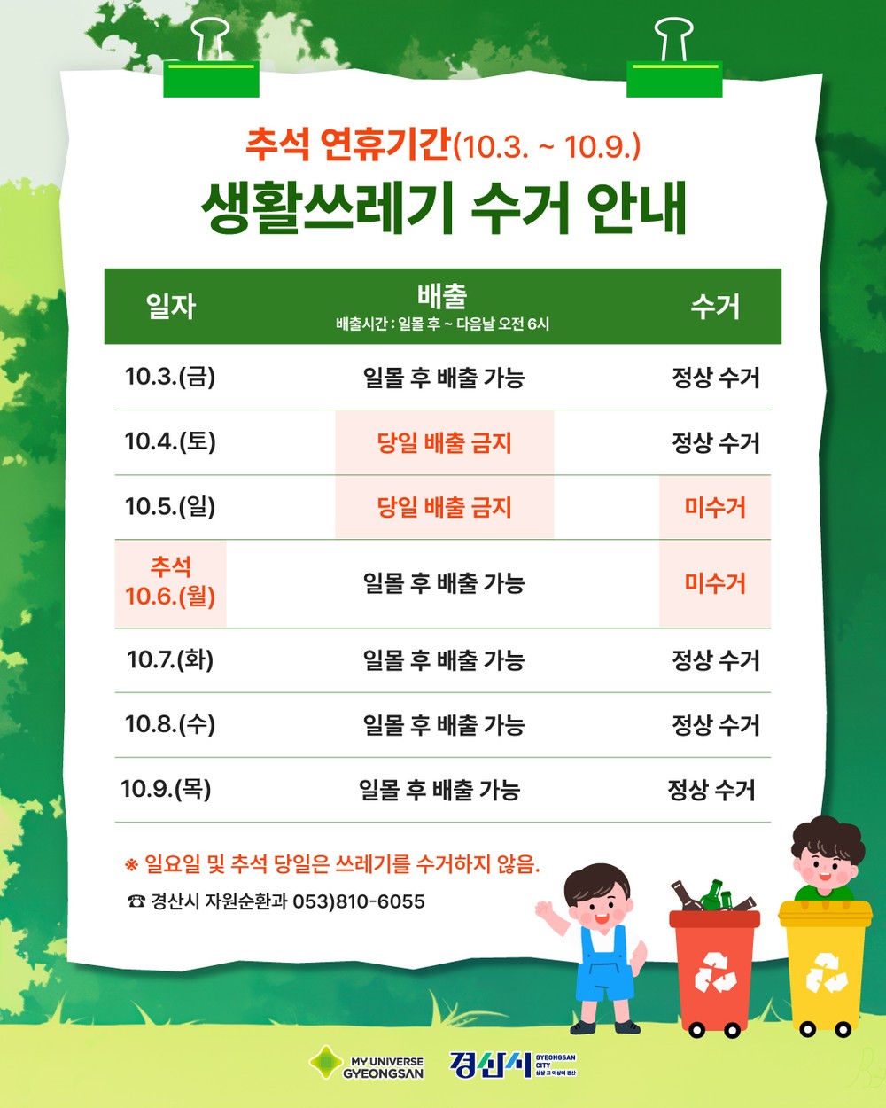 경산시,“추석 연휴 생활 쓰레기 처리 종합대책”추진