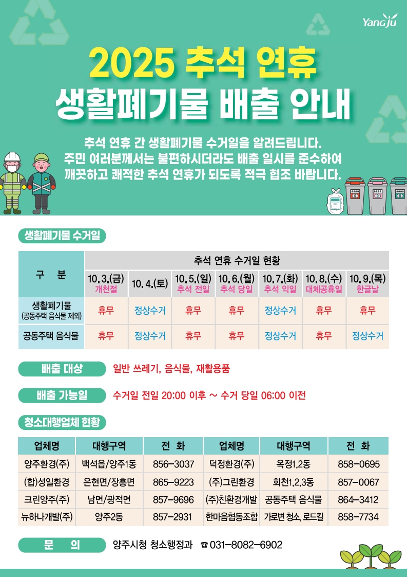 양주시, 추석 연휴 생활폐기물 관리대책 추진