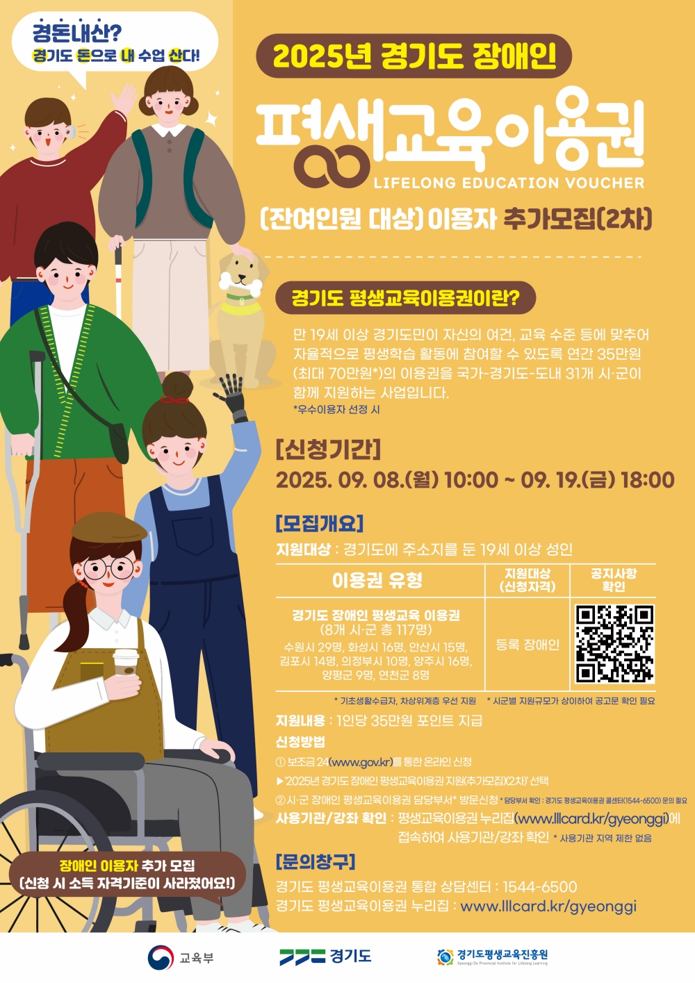 경기도 장애인 평생교육이용권 2차 추가모집. 8개 시군 117명 대상