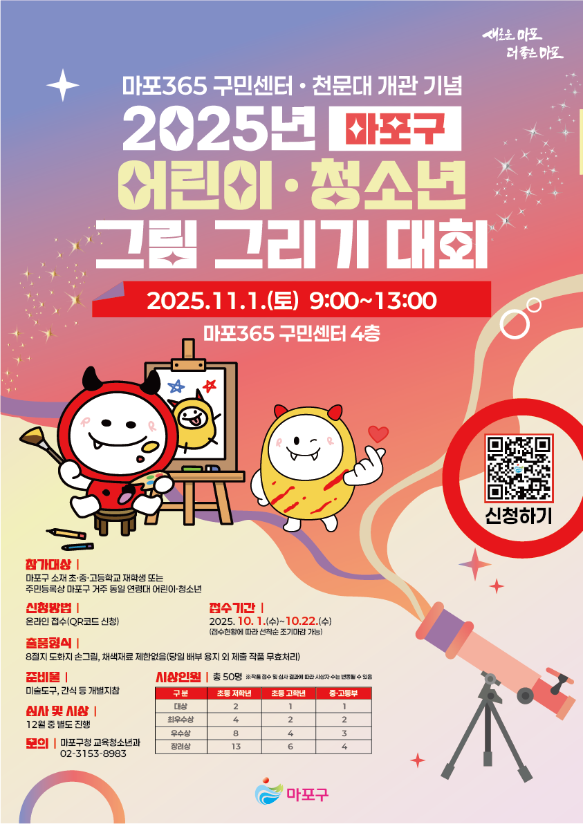 마포구, 2025년 하반기 ‘마포구 어린이·청소년 그림 그리기 대회’ 참여자 모집