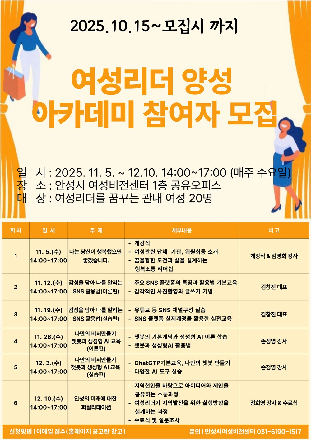 안성시 ‘2025년 여성리더 양성 아카데미’ 교육생 모집