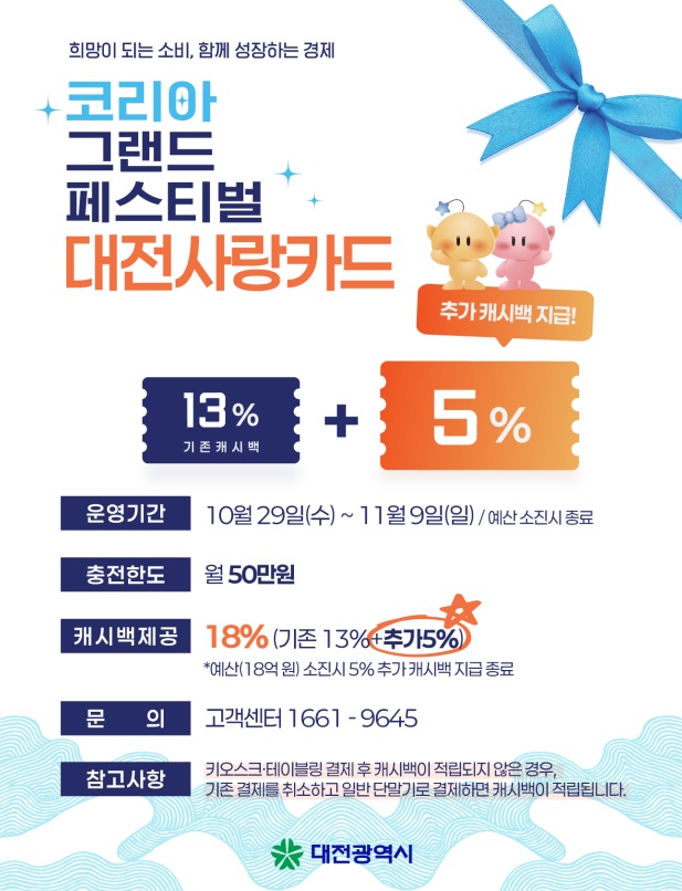 12일간의‘2025 코리아 그랜드 페스티벌’ 대전사랑카드 18% 특별 할인 이벤트 실시