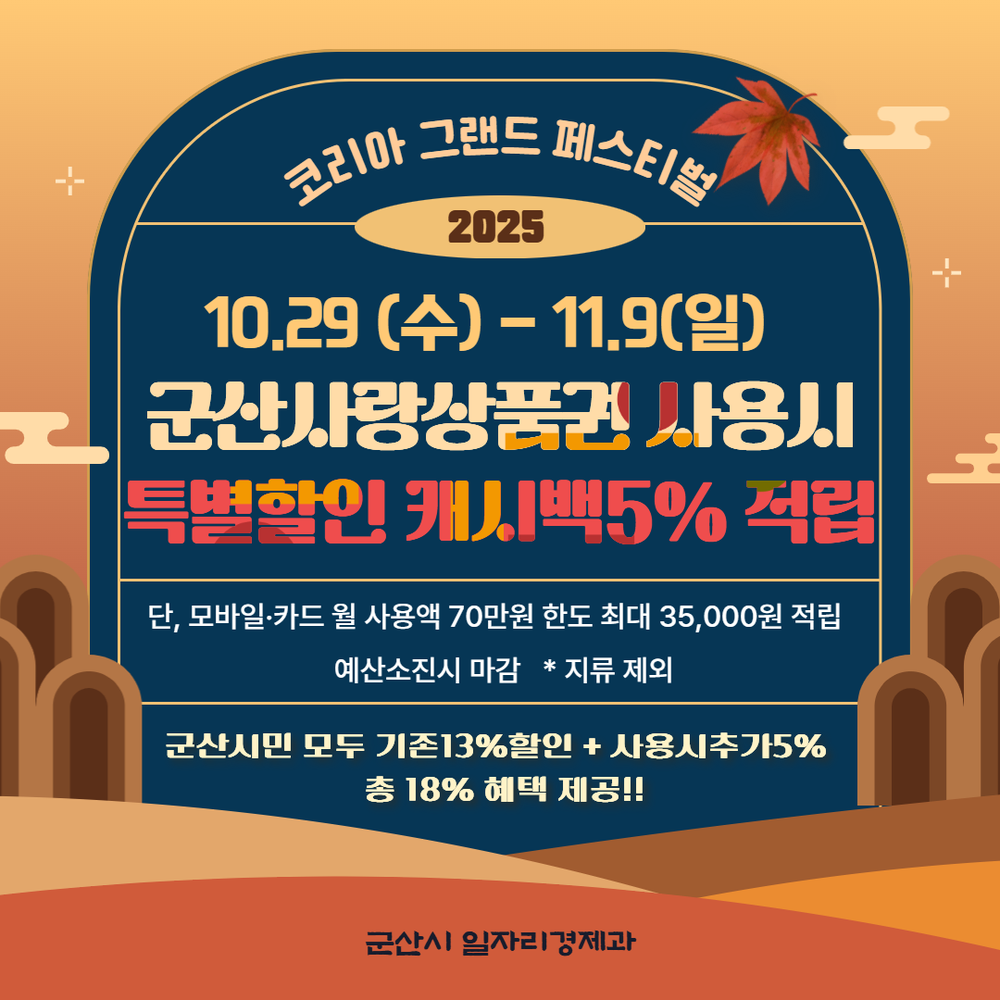 군산시, 코리아 그랜드 페스티벌 참여…군산사랑상품권 사용시 5%캐시백 적립