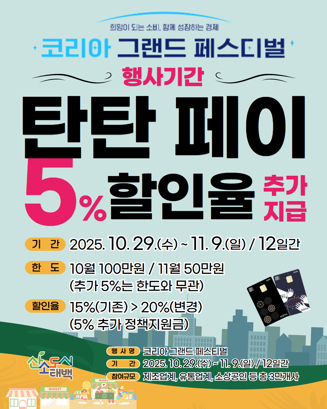 태백시, ‘코리아그랜드페스티벌’ 기간 탄탄페이 인센티브 20%로 확대