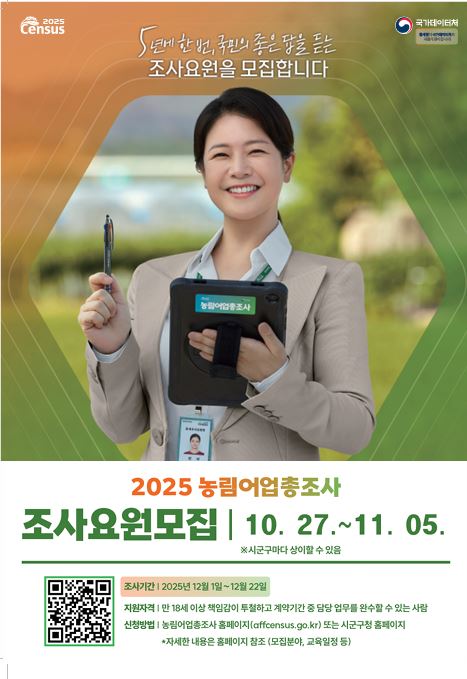 화순군, 2025 농림어업총조사 대비 인력채용 추진