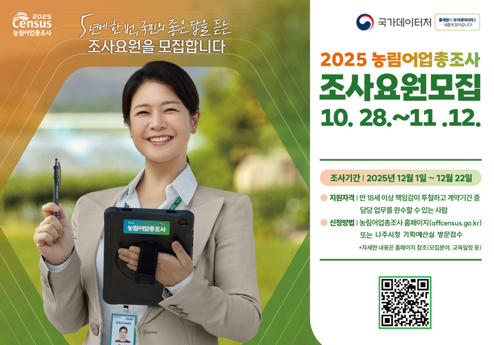 나주시, ‘2025 농림어업총조사’ 조사요원 124명 모집