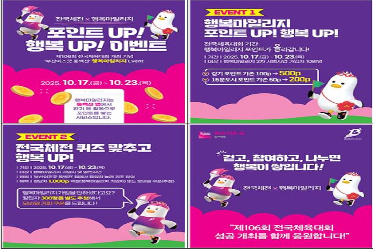 부산시, '포인트 업(UP)! 행복 업(UP)!' 전국체전 × 행복마일리지 이벤트 추진