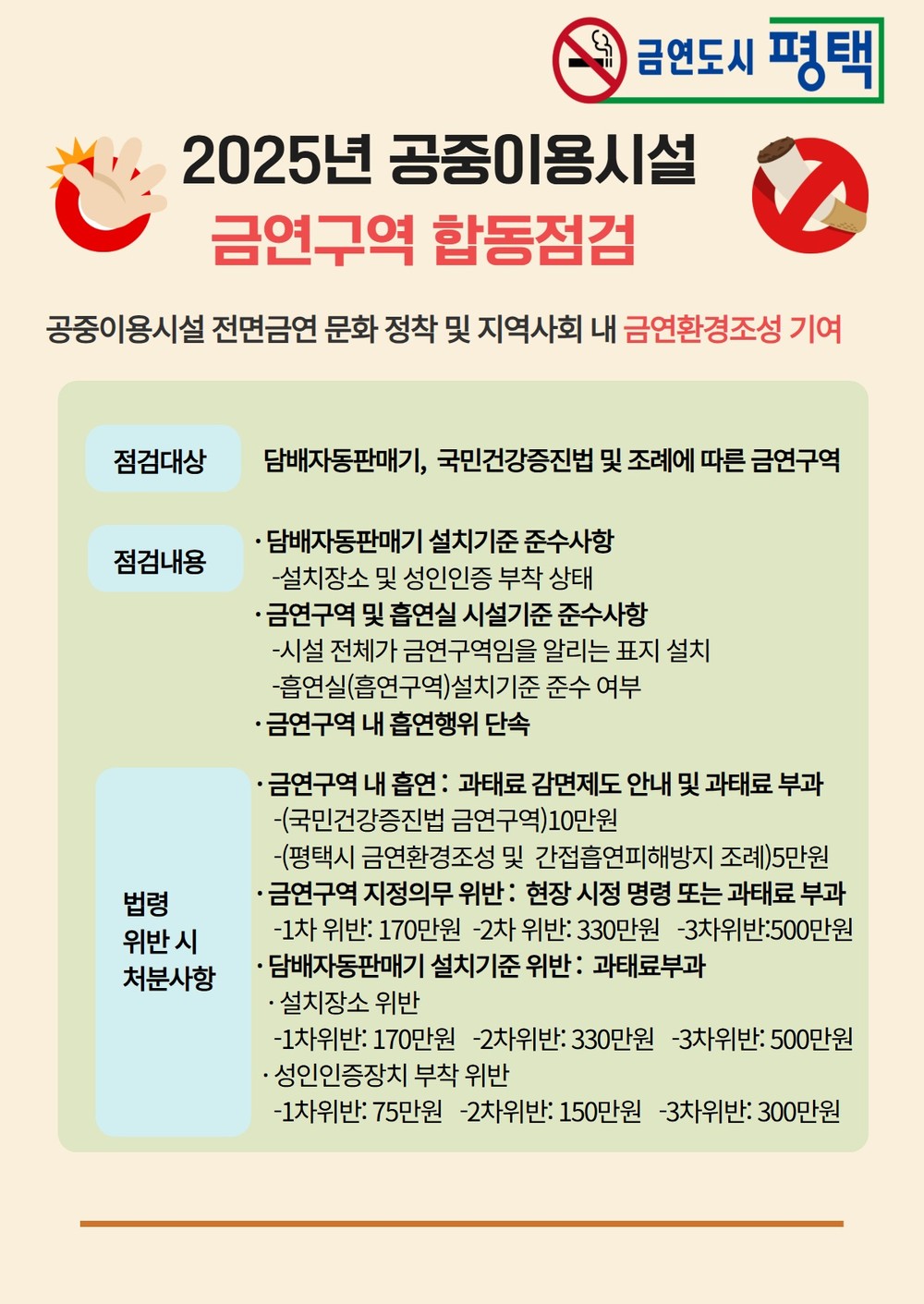 평택시, 2025년 하반기 공중이용시설 금연 합동 지도점검