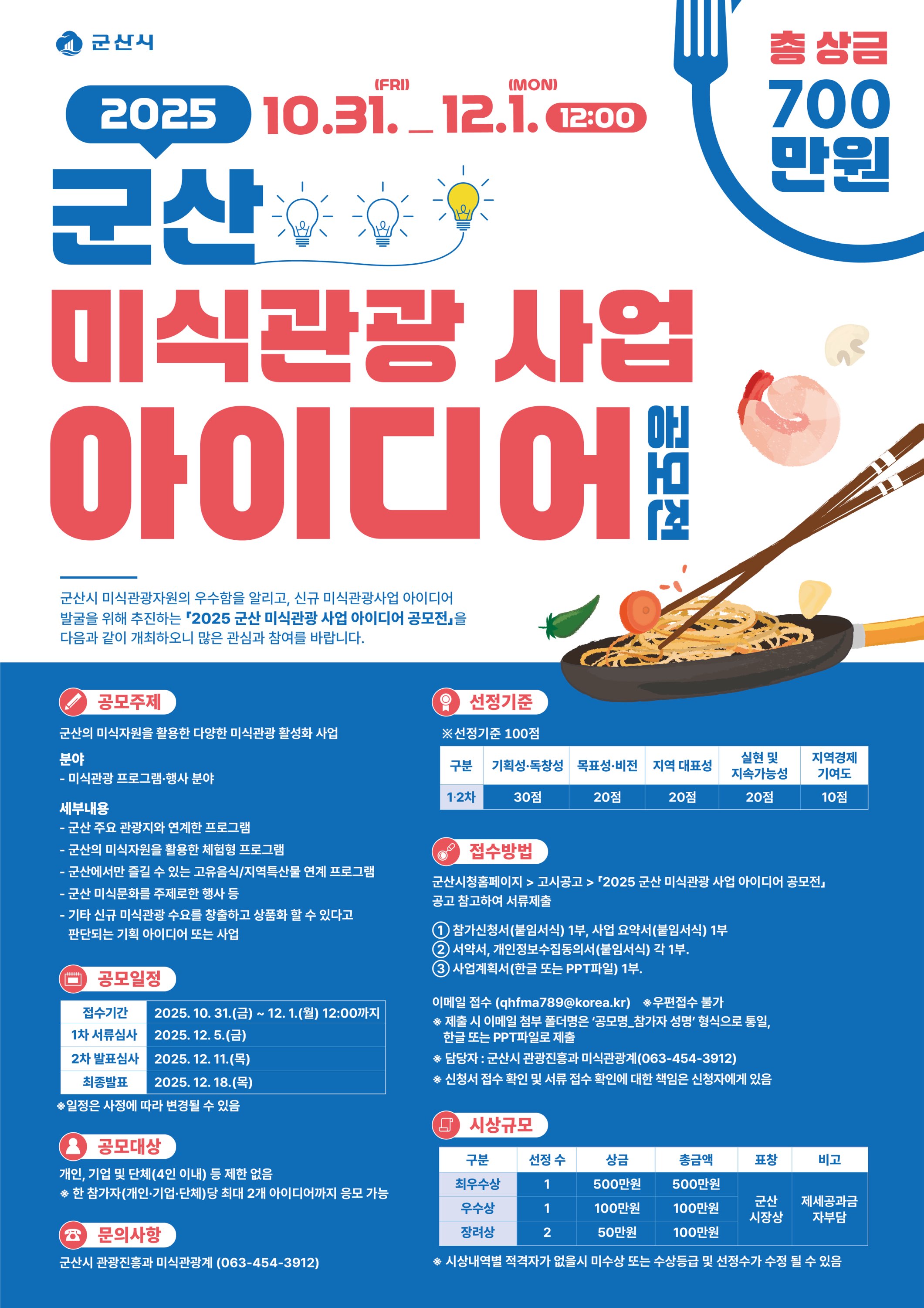 2025 군산 미식관광 사업 아이디어 공모전 개최