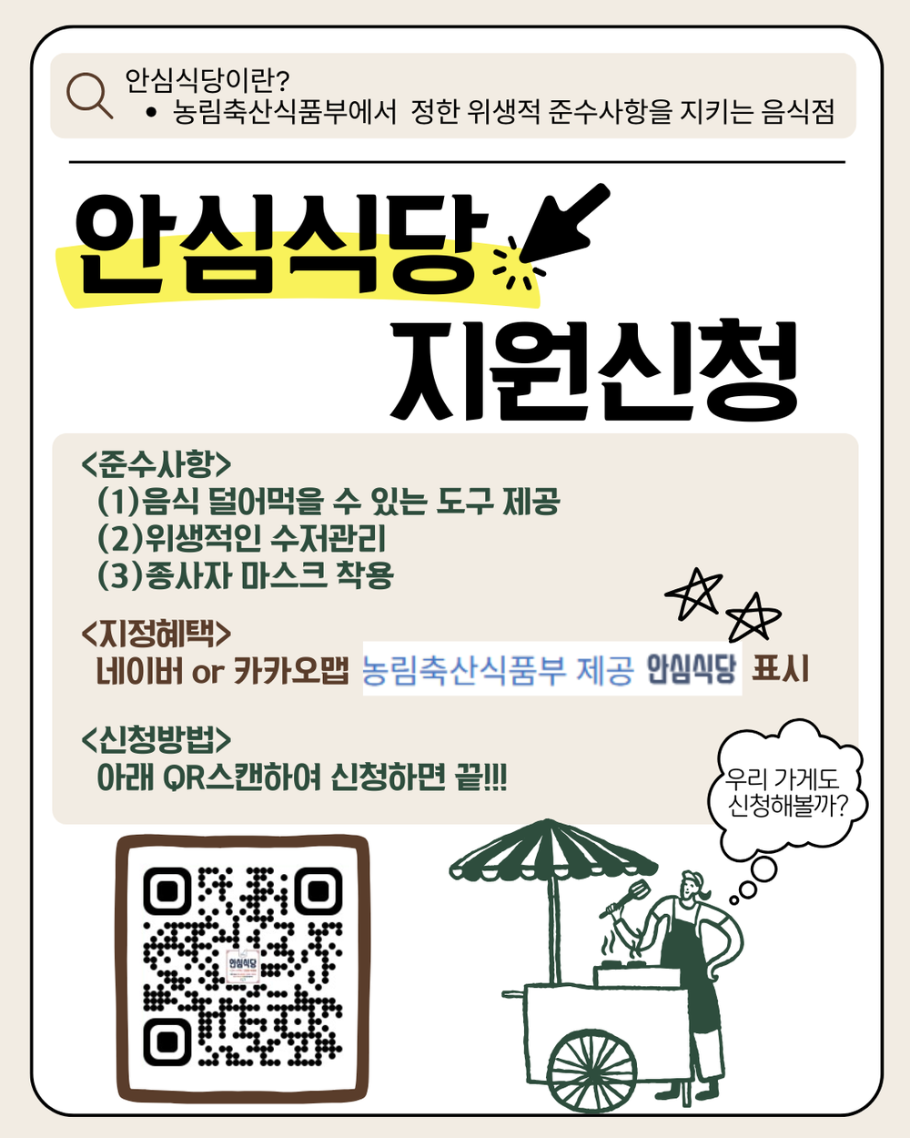 이천시 ‘안심식당’, 영업장에서 큐알(QR)코드로 간편하게 신청하세요