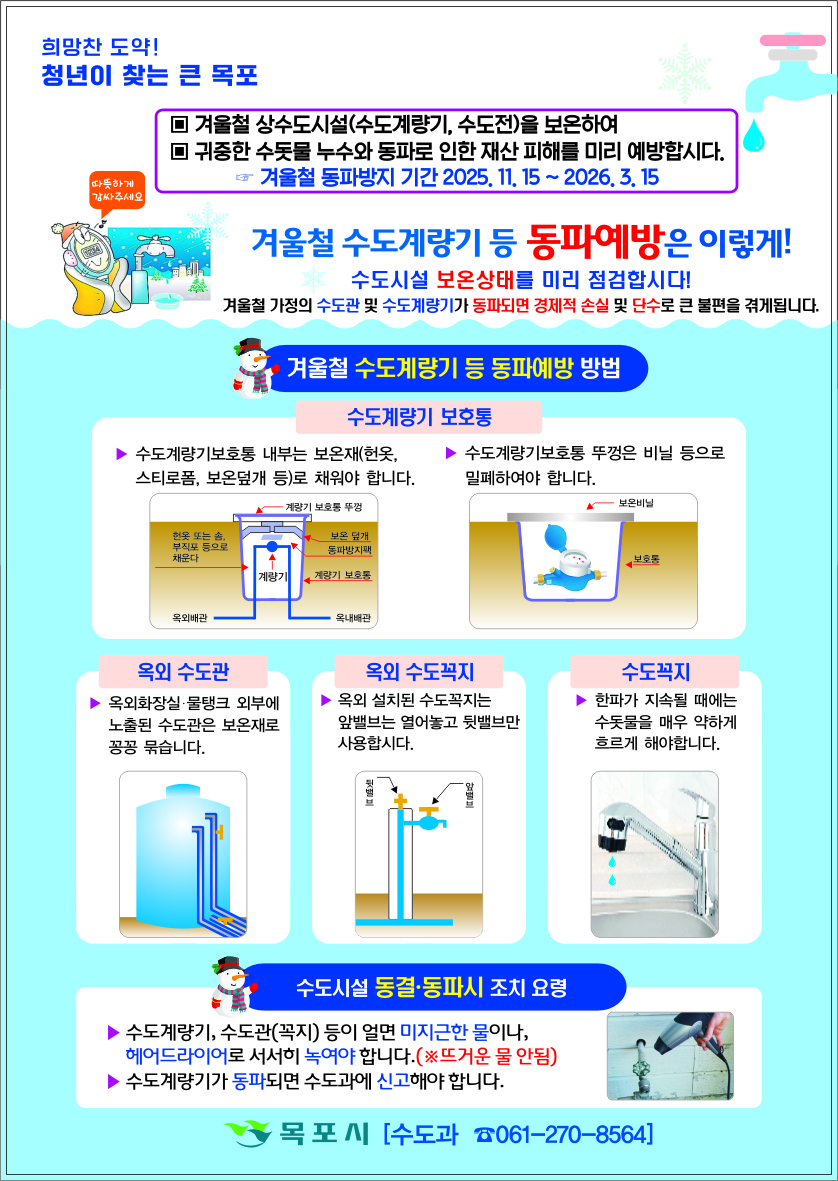목포시, 겨울철 수도시설 동파 예방…시민 협조 당부