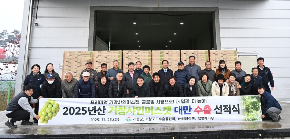 2025년산 고품질 거창 샤인머스캣, 대만 수출 첫 선적