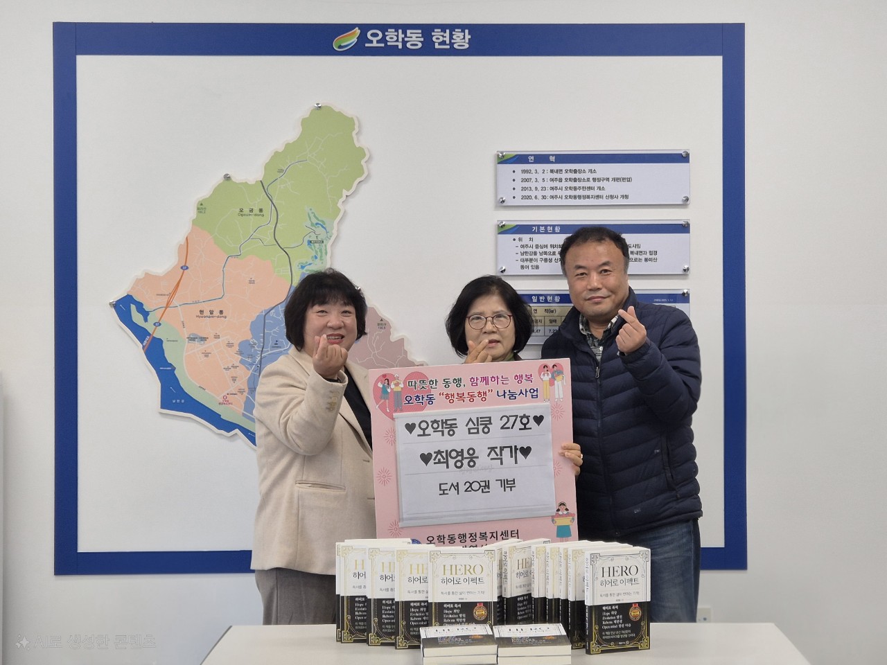 최영웅 작가, 저서 ‘히어로 이펙트’ 20권 오학동 행정복지센터에 전달