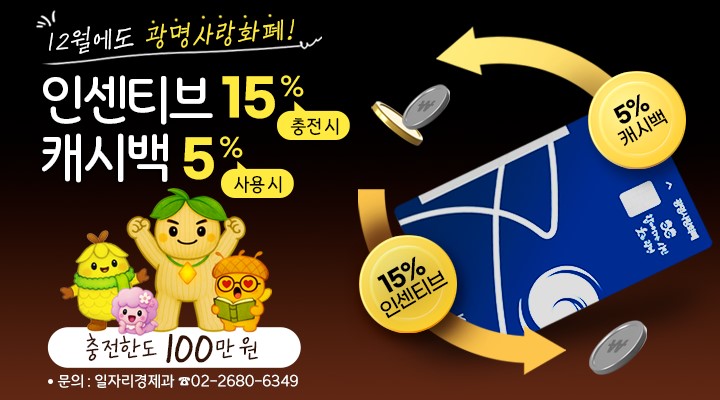 광명시, 12월 광명사랑화폐 인센티브 최대 15만 원에 캐시백까지