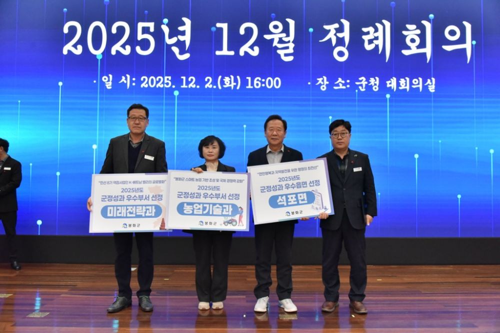 봉화군, 2025년 군정성과 우수부서 3곳 선정
