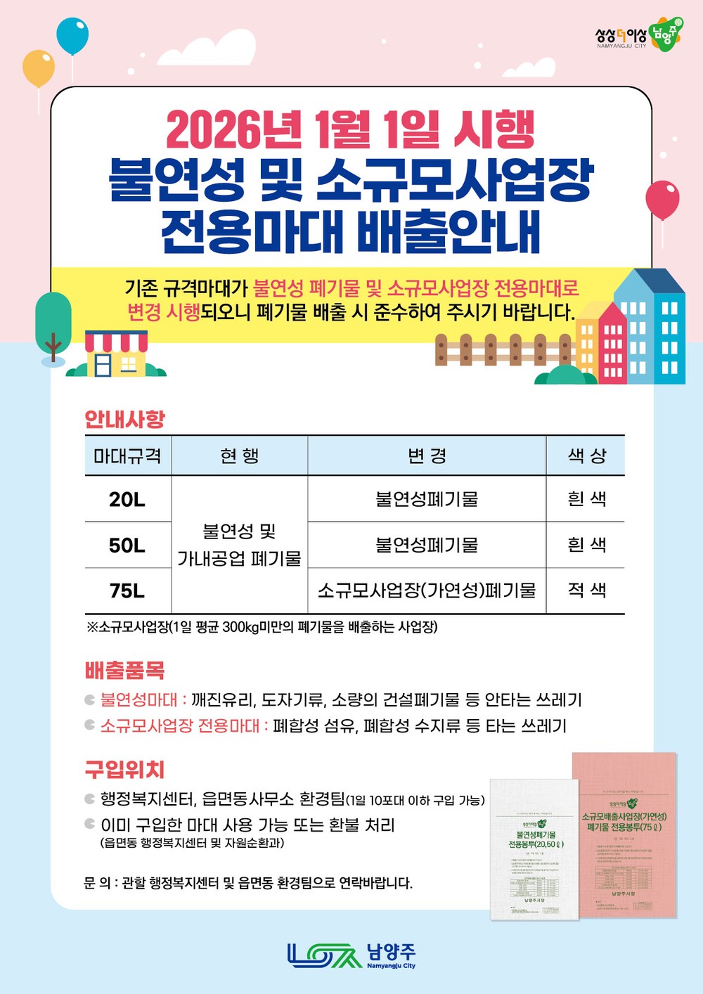 남양주시, 2026년부터 불연성폐기물 및 소규모사업장 전용 마대 분리 운영